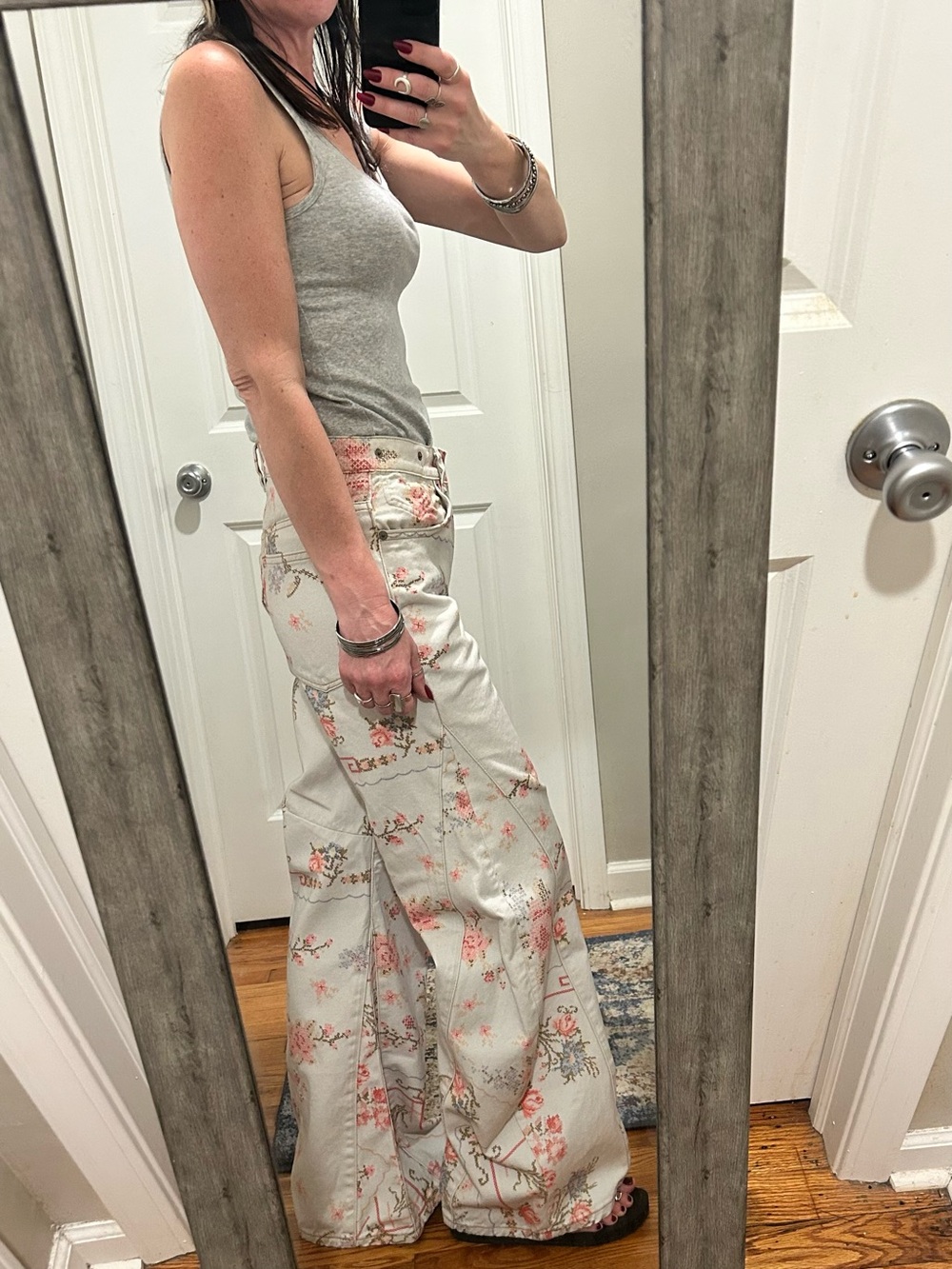 NWT Free People We the Free Eden Printed Slouchy Jeans Ivory Combo Cross Stitch - Picture 10 of 16